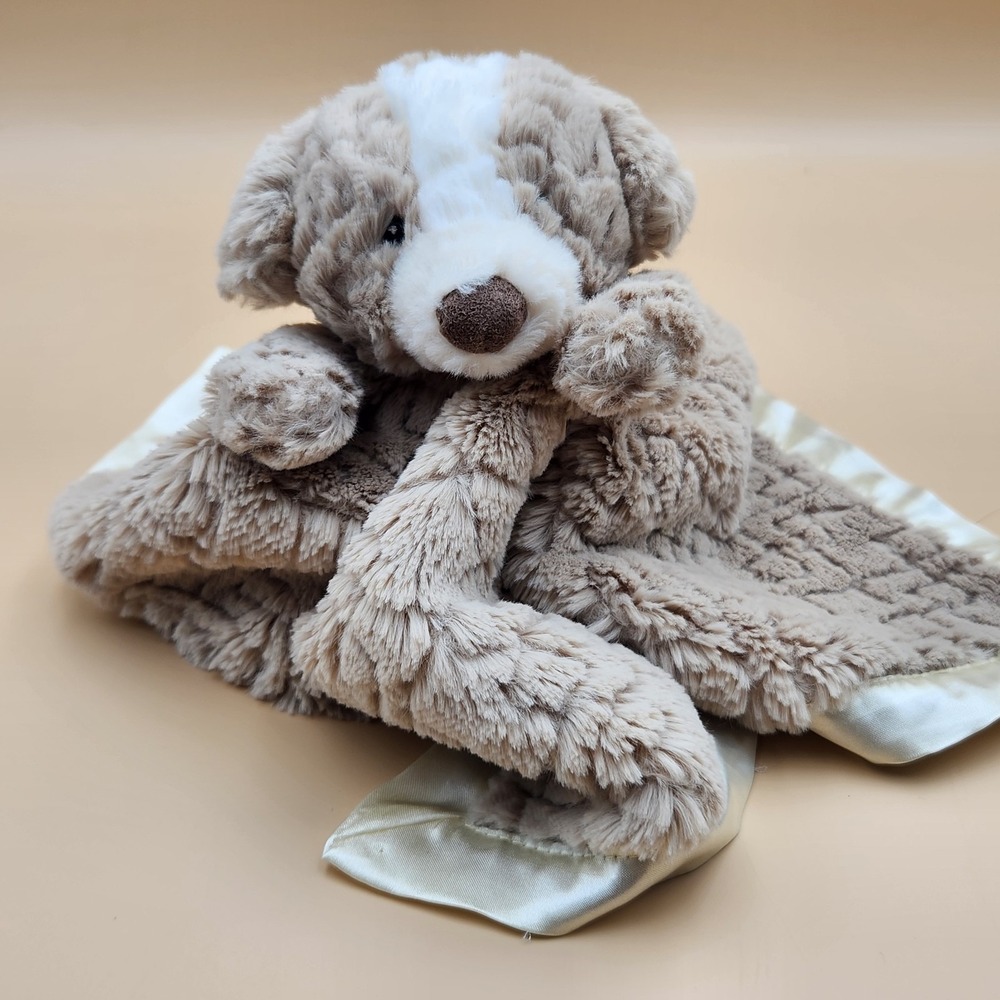 Mary Meyer Brown Ivory Dog Puppy Lovey Security Blanket Satin Plush Toy Infants